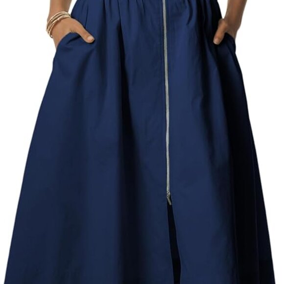 Women Sleeveless Midi Dress Cotton V Neck Zip Front Casual Summer Occasion - Picture 1 of 4